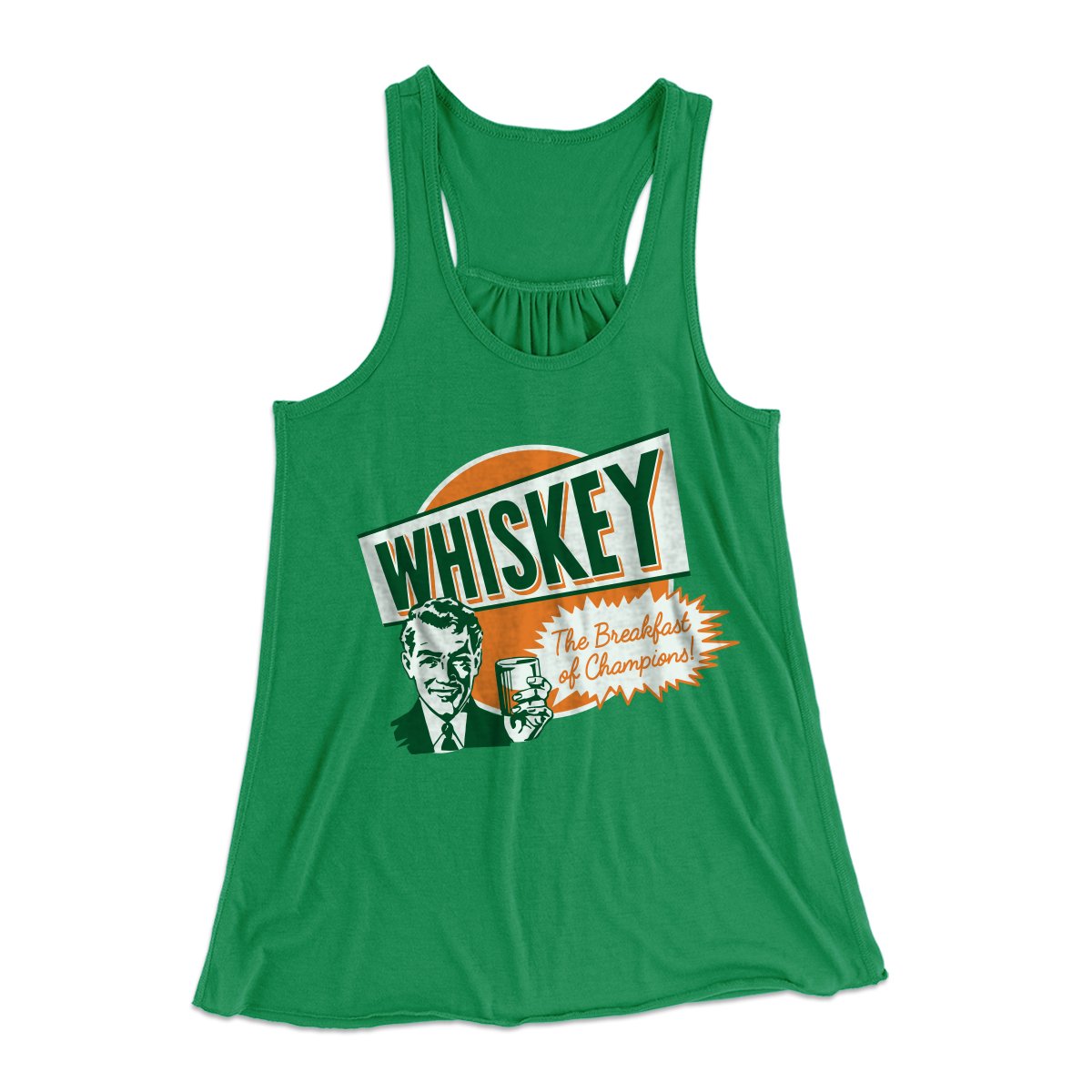 Whiskey - Breakfast of Champions Women's Flowey Tank Top Kelly | Funny Shirt from Famous In Real Life