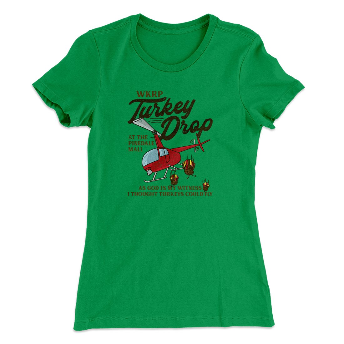 WKRP Turkey Drop Funny Thanksgiving Women's T-Shirt | Funny Shirt from Famous In Real Life