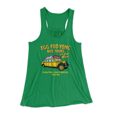 Egg Foo Yong Bus Tours Women's Flowey Tank Top Kelly | Funny Shirt from Famous In Real Life