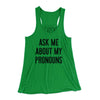 Ask Me About My Pronouns Women's Flowey Tank Top Kelly Green | Funny Shirt from Famous In Real Life