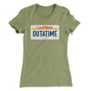 Outatime License Plate Women's T-Shirt Light Olive | Funny Shirt from Famous In Real Life