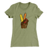 Peace Sign Hand Turkey Funny Thanksgiving Women's T-Shirt Light Olive | Funny Shirt from Famous In Real Life