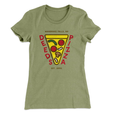 Deeds Pizza Women's T-Shirt Light Olive | Funny Shirt from Famous In Real Life