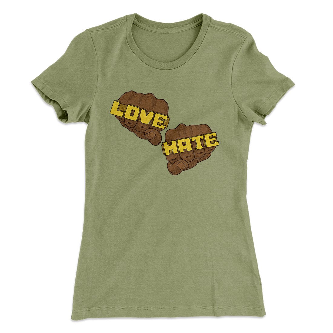 Love Hate Women's T-Shirt Light Olive | Funny Shirt from Famous In Real Life