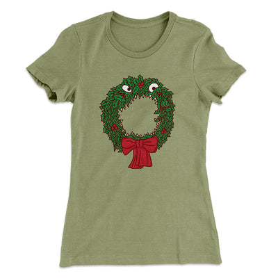 Christmas Nightmare Wreath Women's T-Shirt Light Olive | Funny Shirt from Famous In Real Life