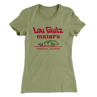 Lou Glutz Motors Women's T-Shirt Light Olive | Funny Shirt from Famous In Real Life