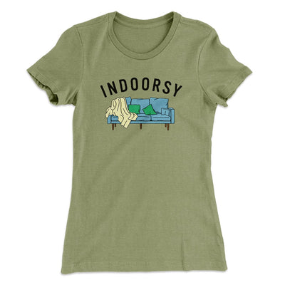 Indoorsy Women's T-Shirt Light Olive | Funny Shirt from Famous In Real Life