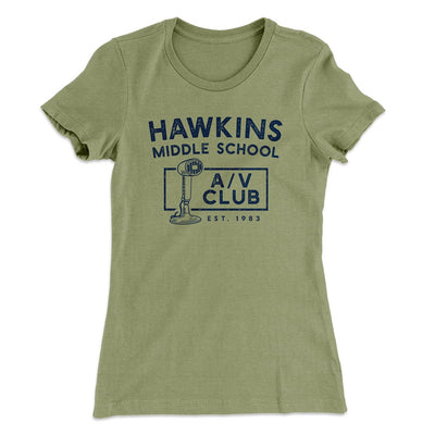Hawkins Middle School A/V Club Women's T-Shirt Light Olive | Funny Shirt from Famous In Real Life