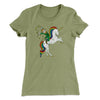 Leprechaun Unicorn Jockey Women's T-Shirt Light Olive | Funny Shirt from Famous In Real Life
