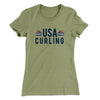 USA Curling Women's T-Shirt Light Olive | Funny Shirt from Famous In Real Life