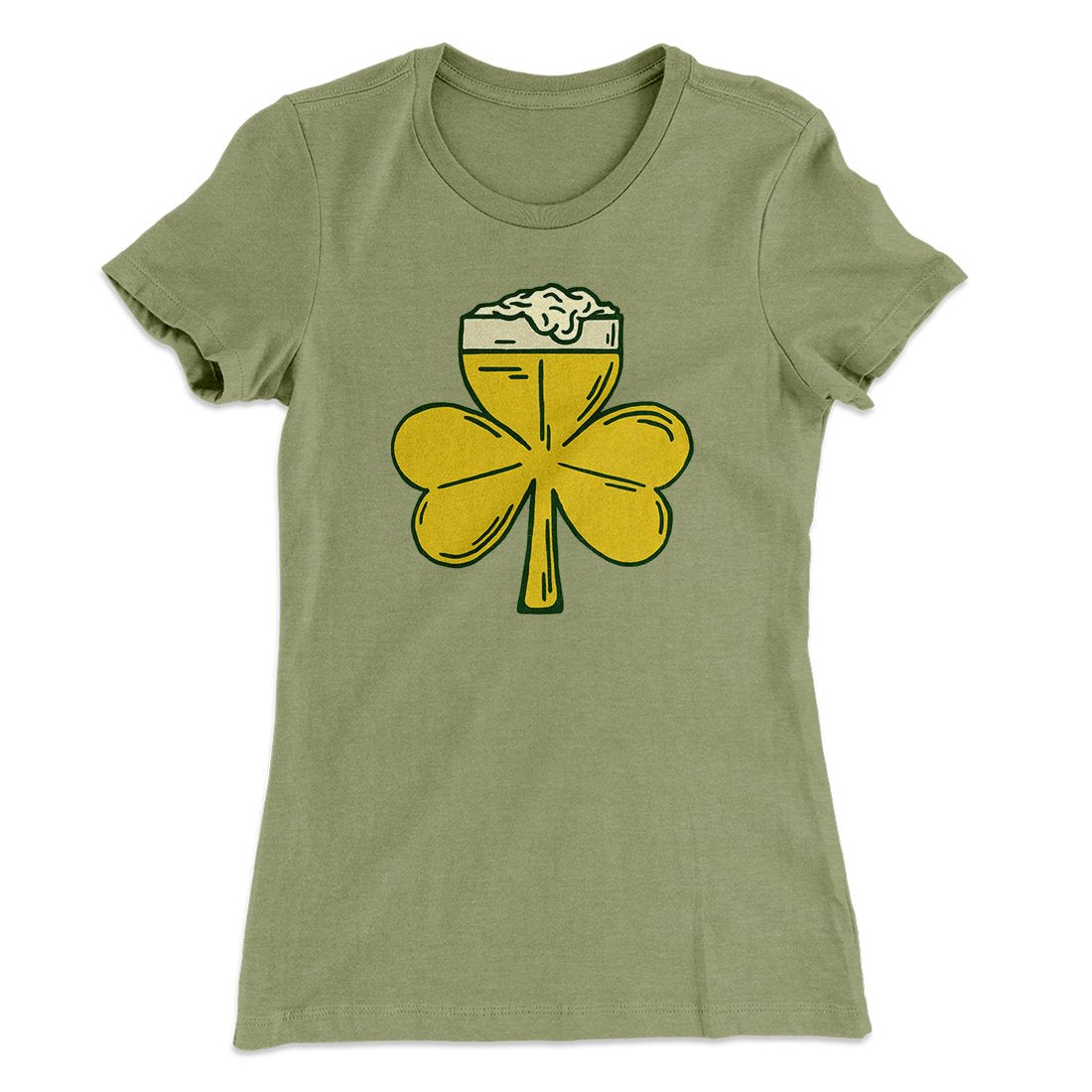 Beer Shamrock Women's T-Shirt Light Olive | Funny Shirt from Famous In Real Life