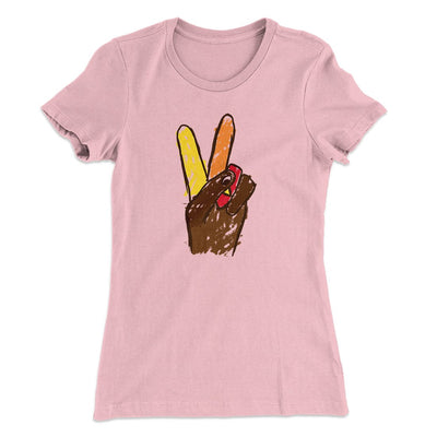 Peace Sign Hand Turkey Funny Thanksgiving Women's T-Shirt Soft Pink | Funny Shirt from Famous In Real Life