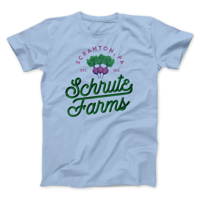 Schrute Farms Men/Unisex T-Shirt Heather Ice Blue | Funny Shirt from Famous In Real Life