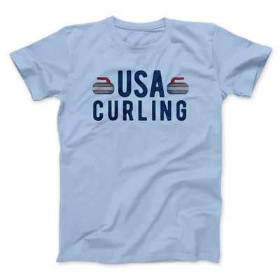 USA Curling Men/Unisex T-Shirt Light Blue | Funny Shirt from Famous In Real Life