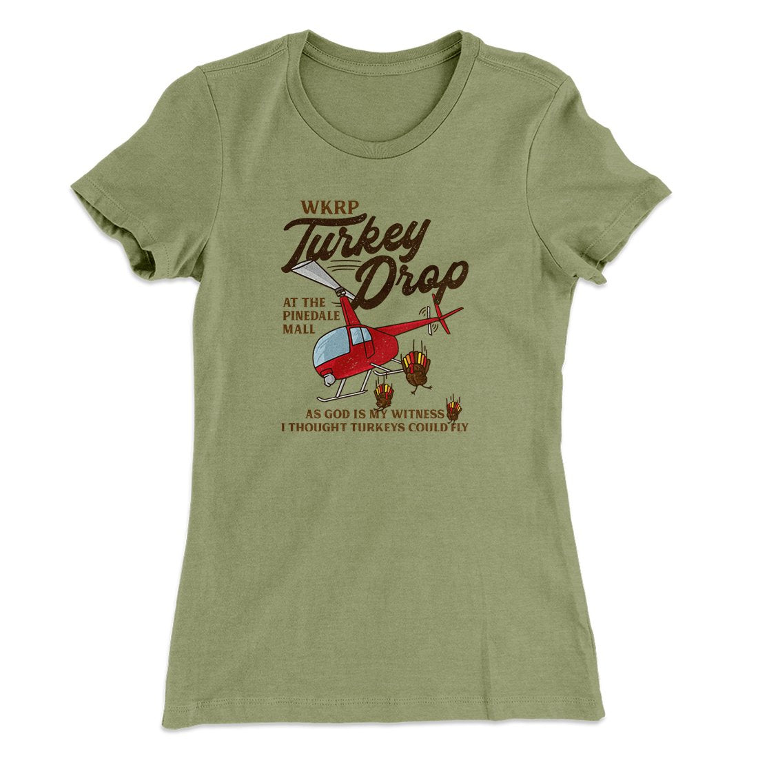 WKRP Turkey Drop Funny Thanksgiving Women's T-Shirt | Funny Shirt from Famous In Real Life