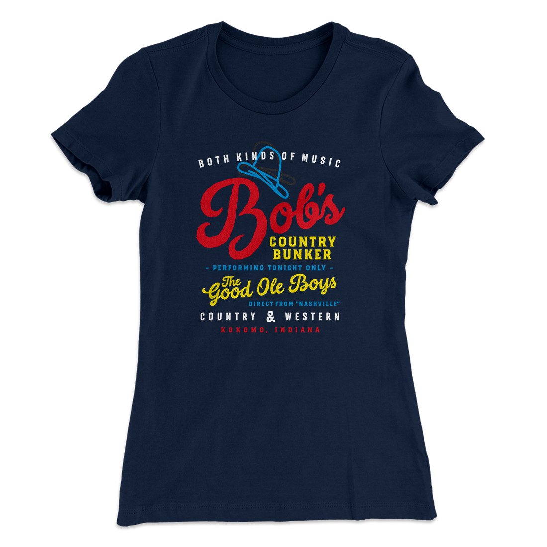 Bob's Country Bunker Women's T-Shirt Midnight Navy | Funny Shirt from Famous In Real Life