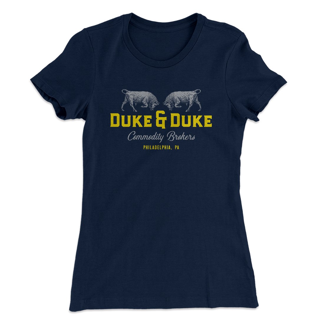 Duke and Duke Commodity Brokers Women's T-Shirt Midnight Navy | Funny Shirt from Famous In Real Life