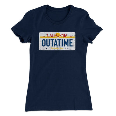 Outatime License Plate Women's T-Shirt Midnight Navy | Funny Shirt from Famous In Real Life