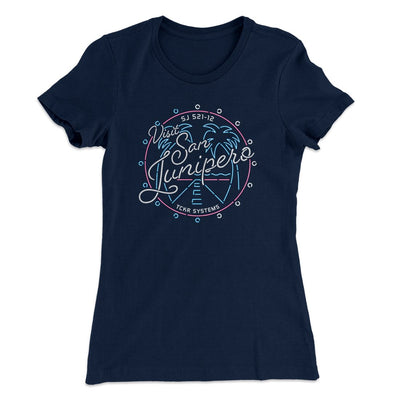 Visit San Junipero Women's T-Shirt Midnight Navy | Funny Shirt from Famous In Real Life