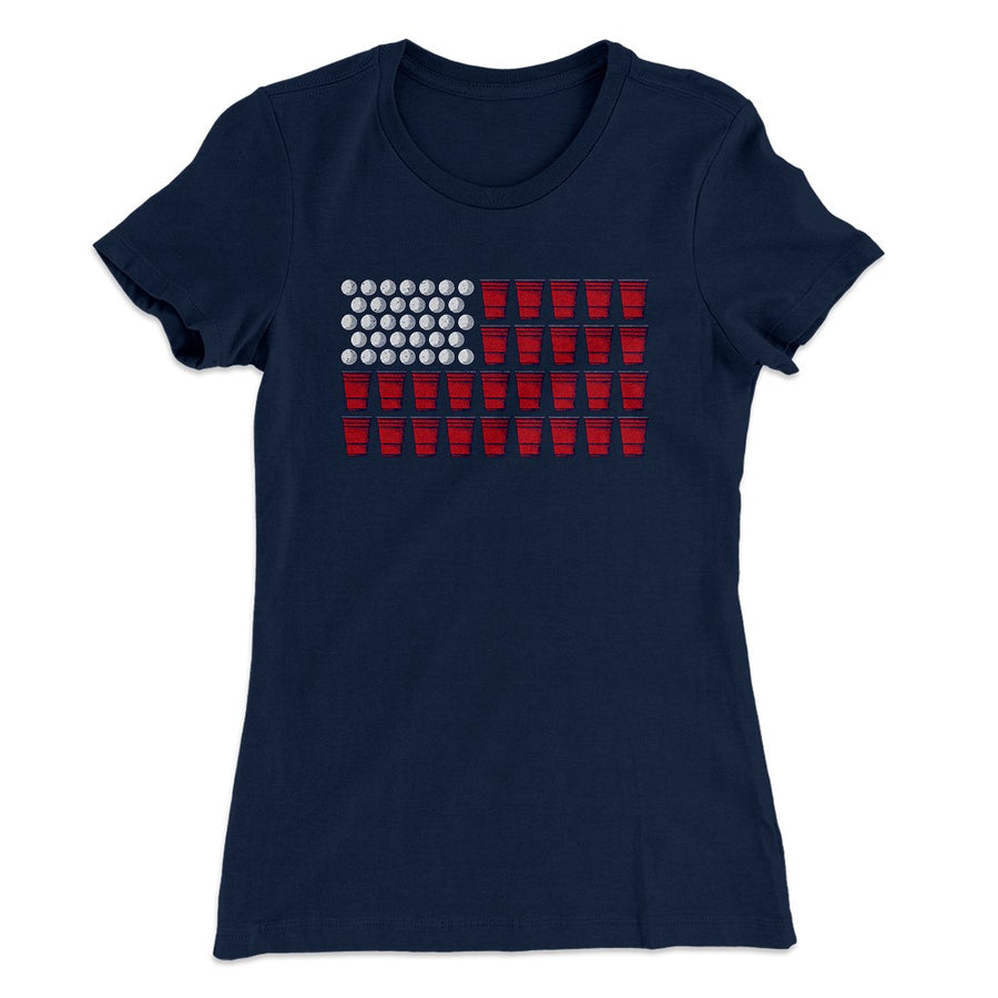 Beer Pong American Flag Women's T-Shirt | Funny Shirt from Famous In Real Life