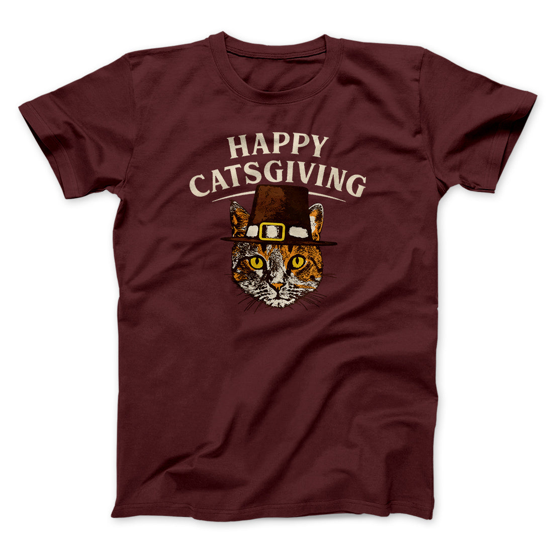Happy Catsgiving Funny Thanksgiving Men/Unisex T-Shirt Heather Maroon | Funny Shirt from Famous In Real Life
