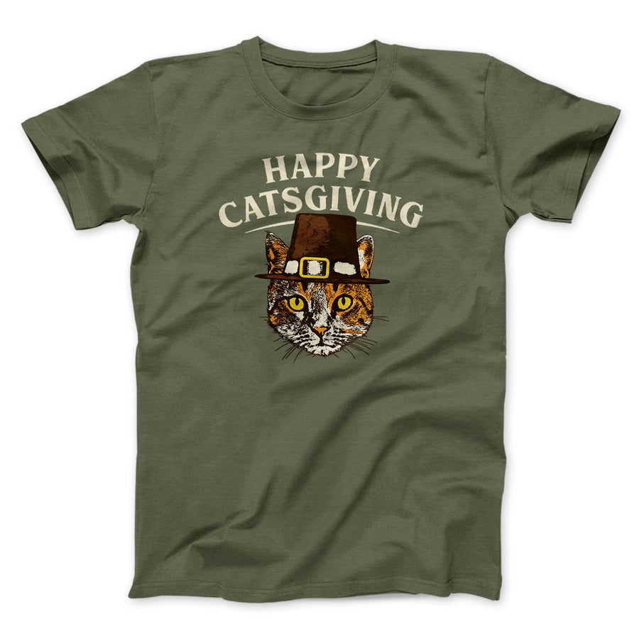 Happy Catsgiving Funny Thanksgiving Men/Unisex T-Shirt Heather Olive | Funny Shirt from Famous In Real Life