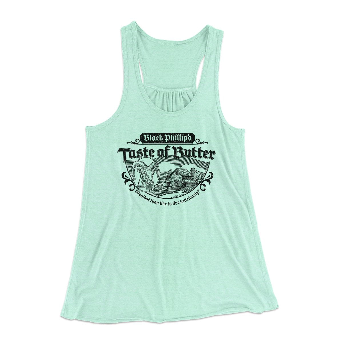 Black Phillip's Taste Of Butter Women's Flowey Tank Top Mint | Funny Shirt from Famous In Real Life