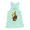 Peace Sign Hand Turkey Funny Thanksgiving Women's Flowey Tank Top Mint | Funny Shirt from Famous In Real Life