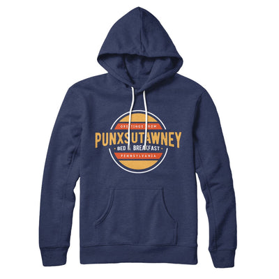 Punxsutawney Bed and Breakfast Hoodie Navy | Funny Shirt from Famous In Real Life