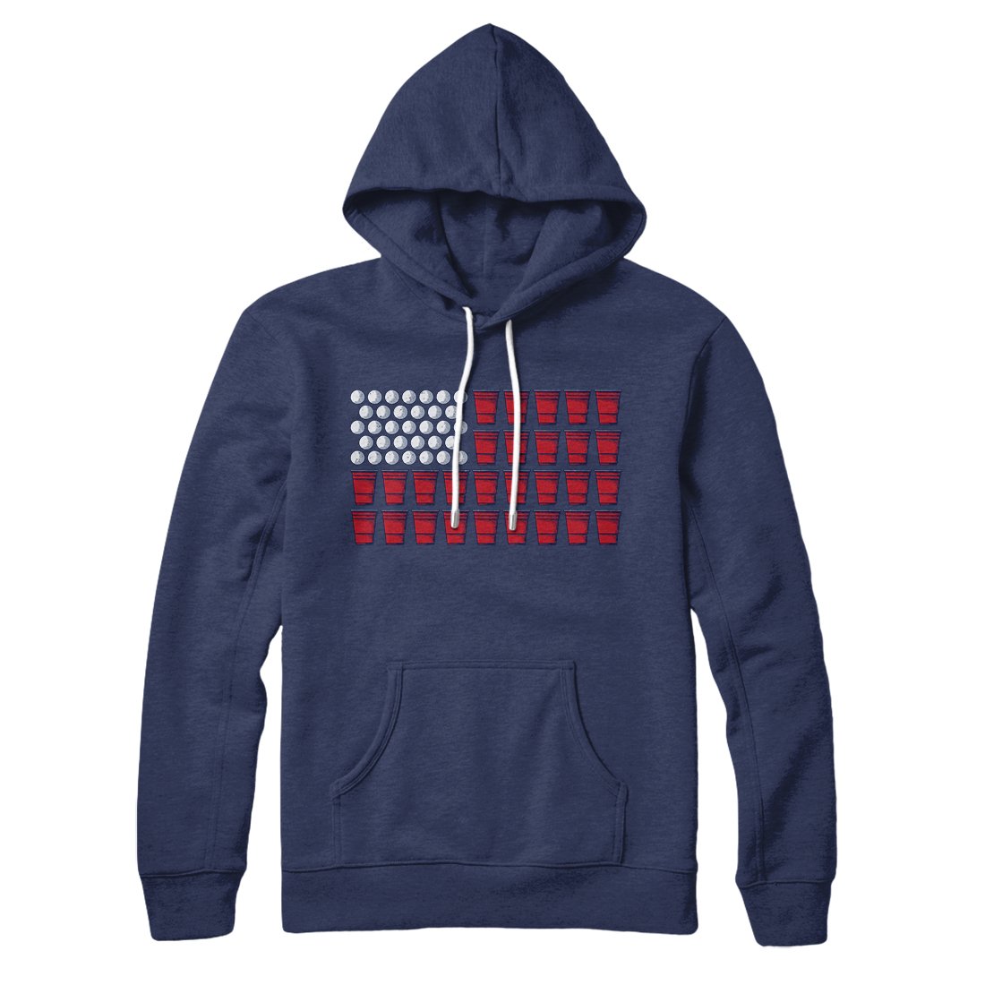 Beer Pong American Flag Hoodie Navy | Funny Shirt from Famous In Real Life