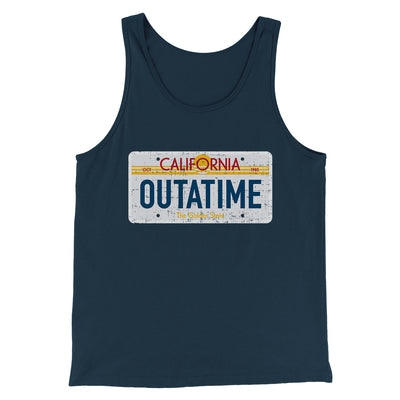 Outatime License Plate Funny Movie Men/Unisex Tank Top Heather Navy | Funny Shirt from Famous In Real Life