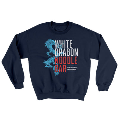 White Dragon Noodle Bar Ugly Sweater Navy | Funny Shirt from Famous In Real Life