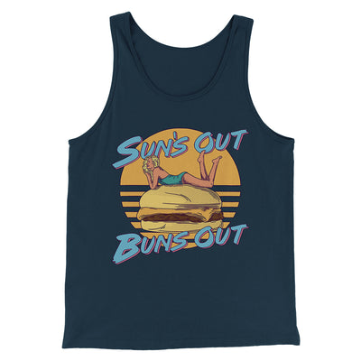 Sun's Out Buns Out Funny Men/Unisex Tank Top Heather Navy | Funny Shirt from Famous In Real Life
