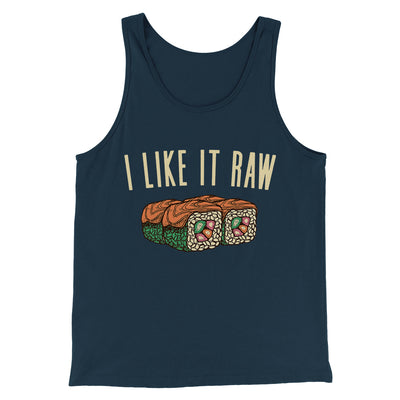 I Like It Raw Men/Unisex Tank Top Heather Navy | Funny Shirt from Famous In Real Life