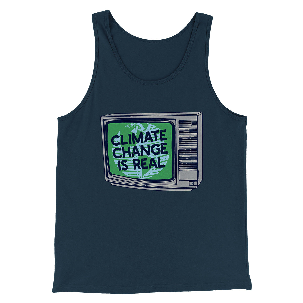 PSA: Climate Change is Real Men/Unisex Tank Top Heather Navy | Funny Shirt from Famous In Real Life