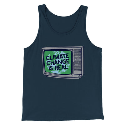 PSA: Climate Change is Real Men/Unisex Tank Top Heather Navy | Funny Shirt from Famous In Real Life
