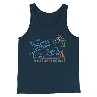 Biff Tannen's Pleasure Paradise Funny Movie Men/Unisex Tank Top Heather Navy | Funny Shirt from Famous In Real Life