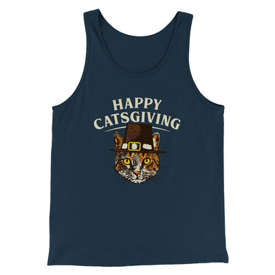 Happy Catsgiving Funny Thanksgiving Men/Unisex Tank Top Heather Navy | Funny Shirt from Famous In Real Life