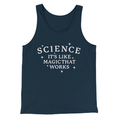 Science: It's Like Magic That Works Men/Unisex Tank Top Heather Navy | Funny Shirt from Famous In Real Life