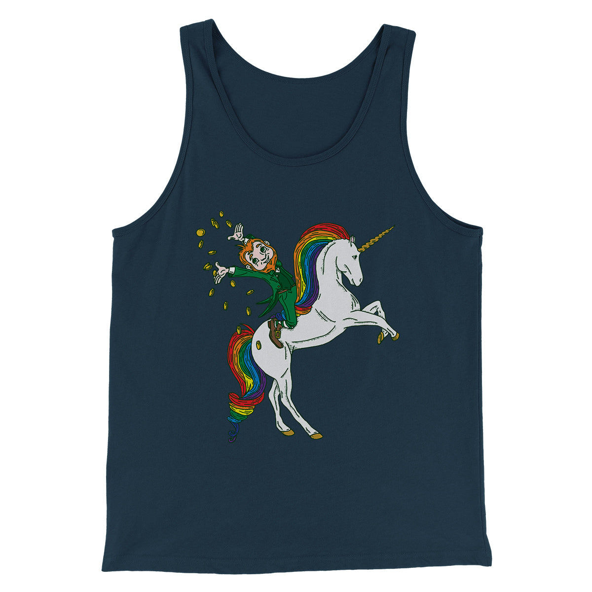 Leprechaun Unicorn Jockey Men/Unisex Tank Top Heather Navy | Funny Shirt from Famous In Real Life