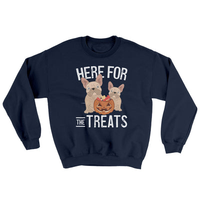 Here For The Treats Ugly Sweater Navy | Funny Shirt from Famous In Real Life