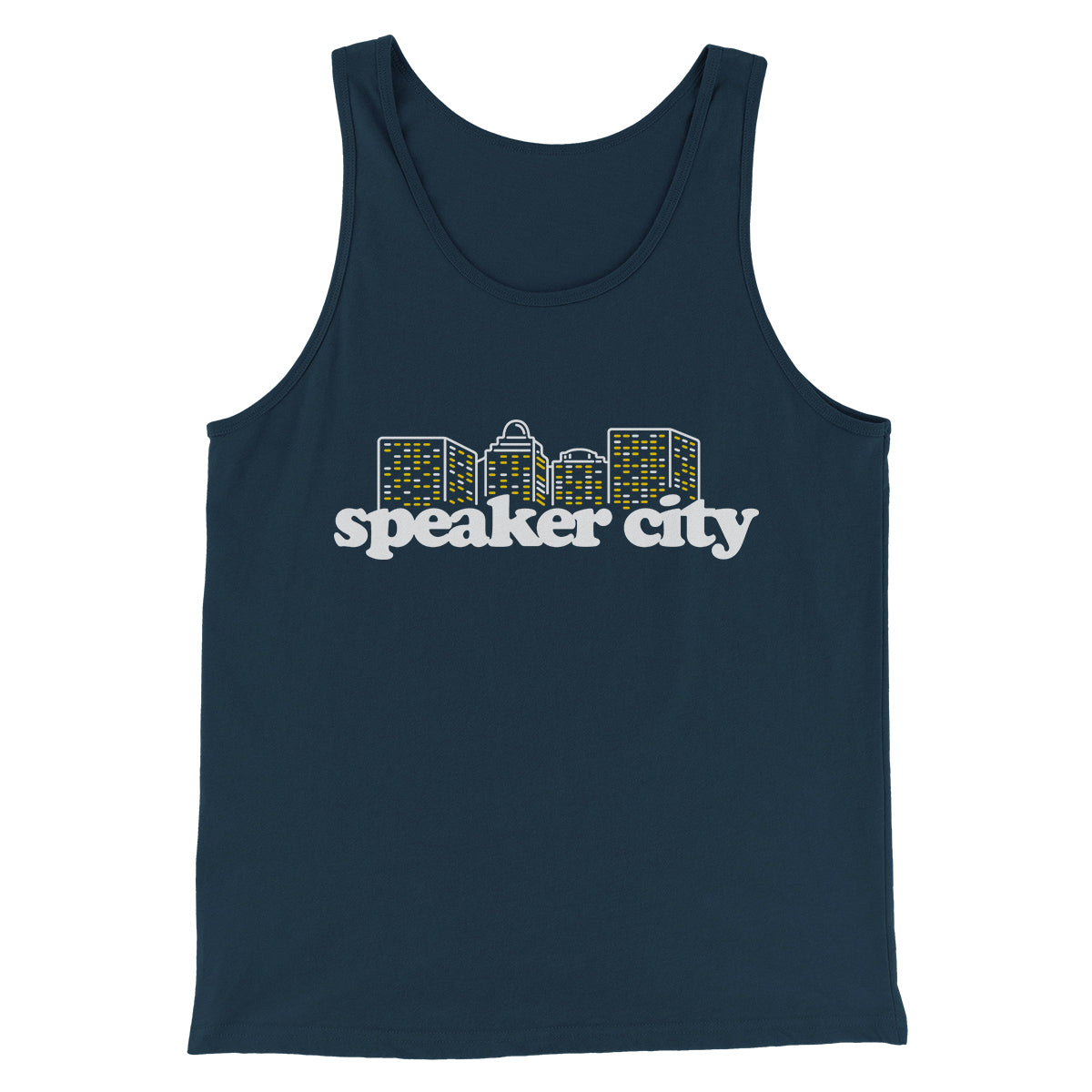 Speaker City Funny Movie Men/Unisex Tank Top Heather Navy | Funny Shirt from Famous In Real Life