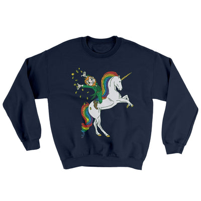 Leprechaun Unicorn Jockey Ugly Sweater Navy | Funny Shirt from Famous In Real Life