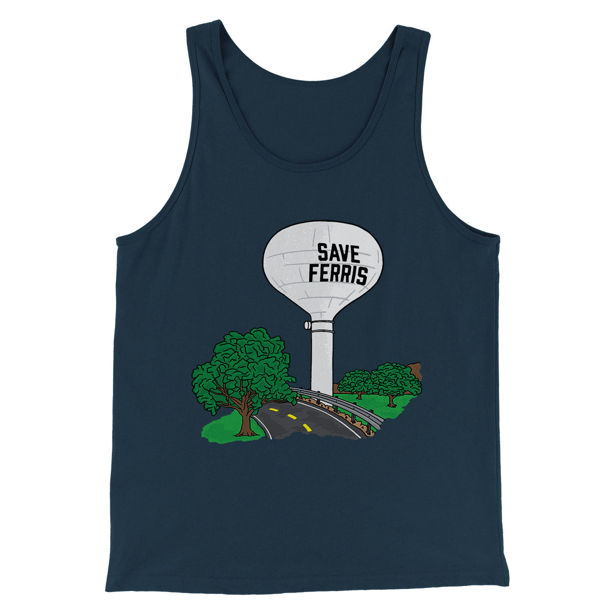 Save Ferris Funny Movie Men/Unisex Tank Top Heather Navy | Funny Shirt from Famous In Real Life