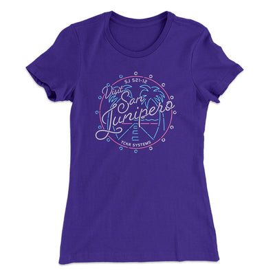 Visit San Junipero Women's T-Shirt Purple Rush | Funny Shirt from Famous In Real Life