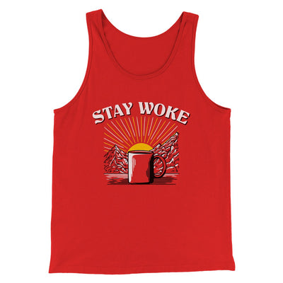 Stay Woke Coffee Funny Men/Unisex Tank Red | Funny Shirt from Famous In Real Life