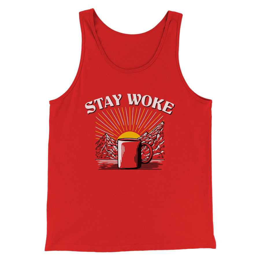 Stay Woke Coffee Funny Men/Unisex Tank Red | Funny Shirt from Famous In Real Life