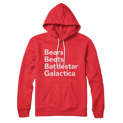 Bears, Beets, Battlestar Galactica Hoodie Red | Funny Shirt from Famous In Real Life
