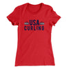USA Curling Women's T-Shirt Red | Funny Shirt from Famous In Real Life