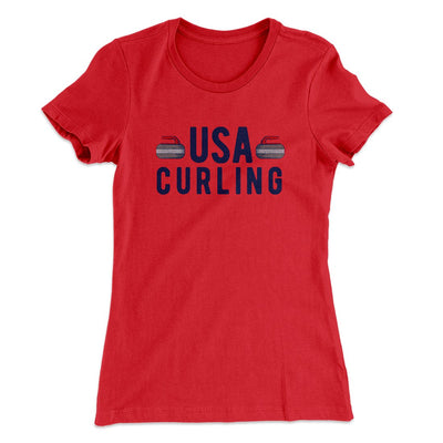 USA Curling Women's T-Shirt Red | Funny Shirt from Famous In Real Life